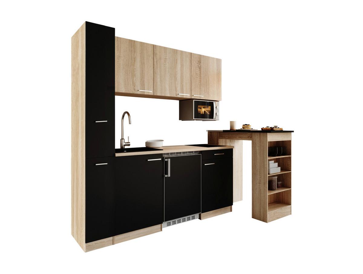 Küchenblock Ingrid m. Geräten Schwarz - Eichefarben/Schwarz, Design, Holzwerkstoff/Kunststoff (180cm) - Respekta