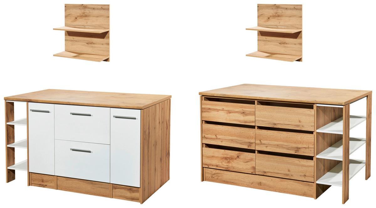 Küchenblock Hilde m. Insel m. Geräten ca.310cm Eiche/Grau - Wildeiche/Alufarben, Design, Holzwerkstoff/Metall (310-150cm) - Respekta