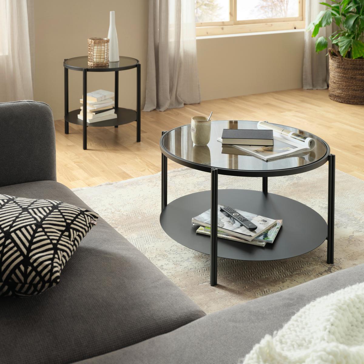 Couchtisch in Grau/Schwarz - Schwarz/Grau, Modern, Glas/Metall (70/43/70cm) - Premium Living