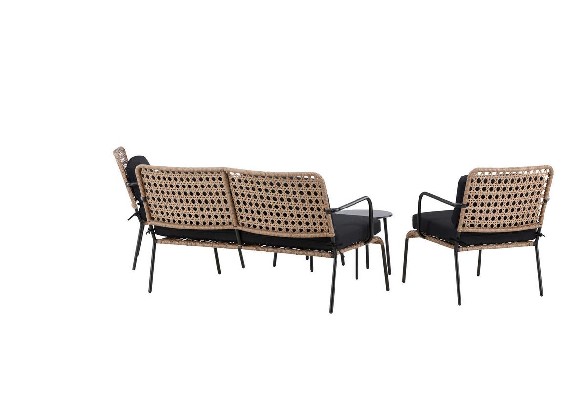 Loungegarnitur Paola 5-tlg. Rattan geflecht - Dunkelgrau/Schwarz, KONVENTIONELL, Naturmaterialien/Holz - Gardenson
