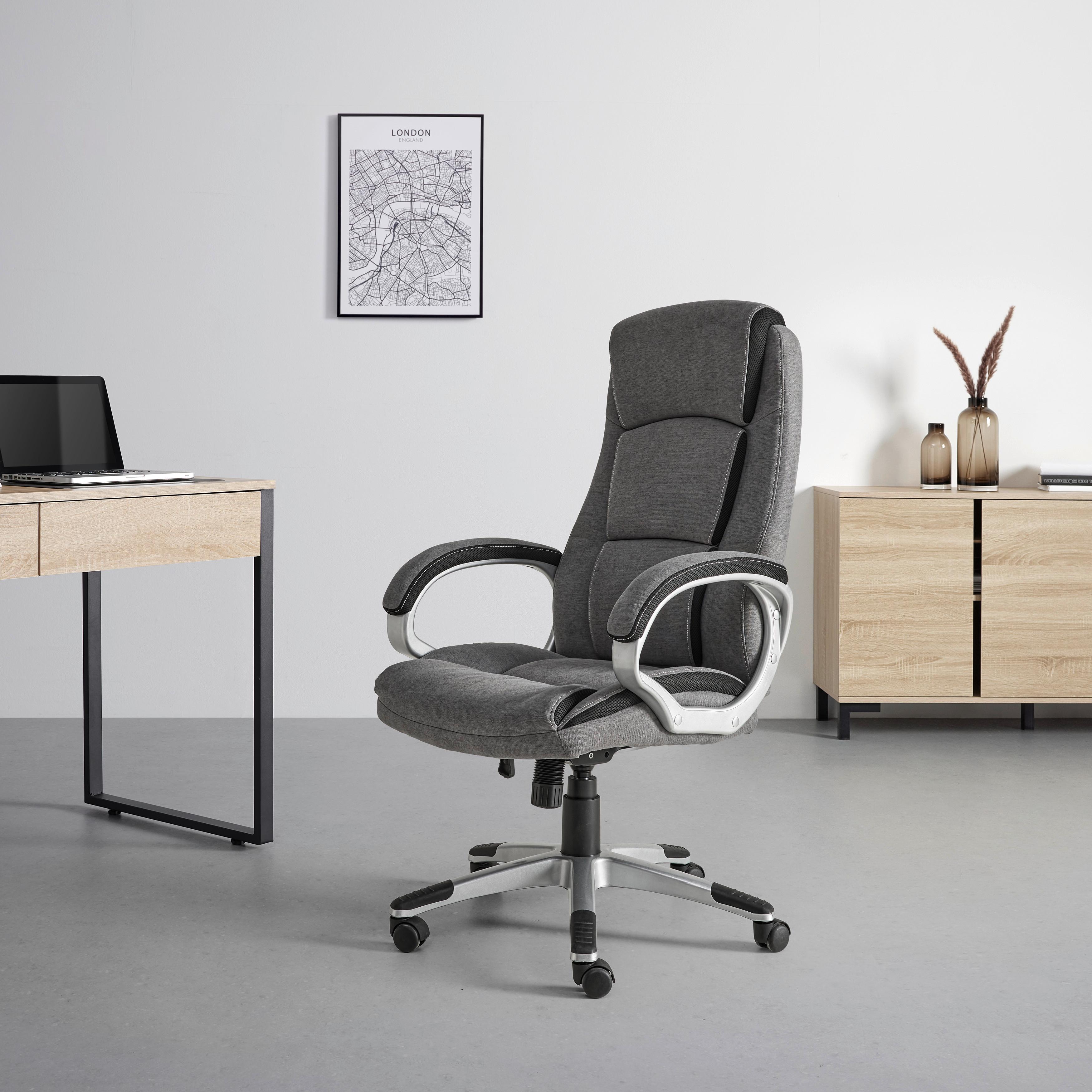 KONTORSSTOL NICO -EXKLUSIV- - silver/grå, Modern, metall/textil (66/115-123/74cm) - Mömax