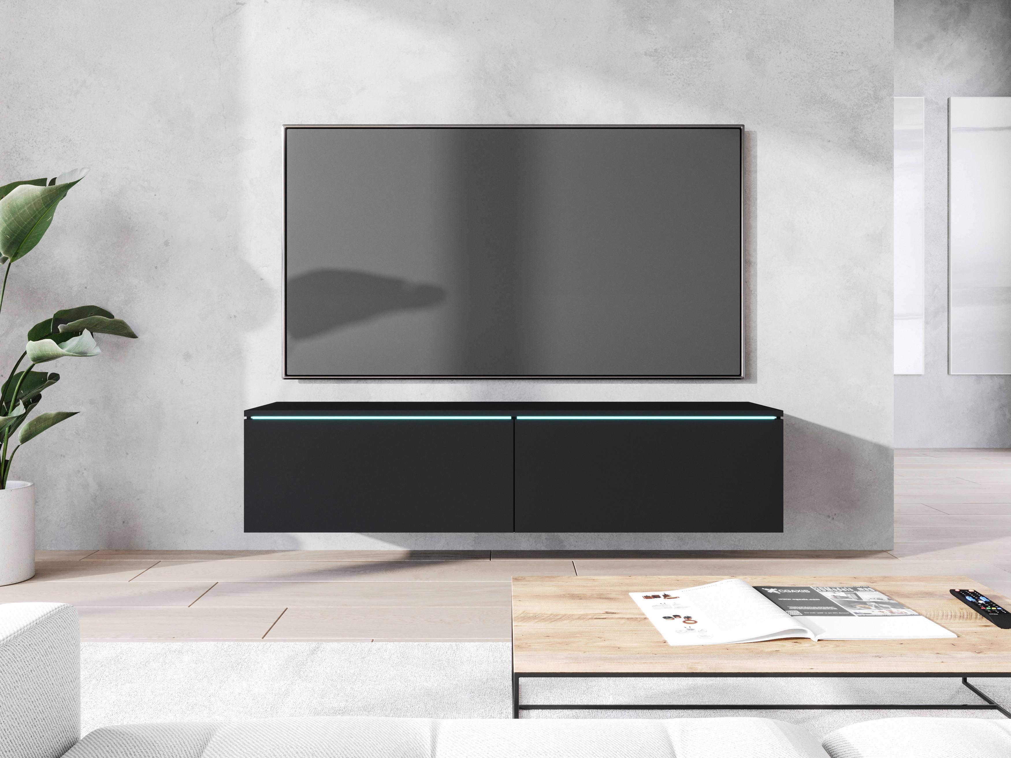 TV-Lowboard mit LED ca. 140x30 cm Schwarz - Schwarz/Graphitfarben, Basics, Holzwerkstoff/Kunststoff (140/30/33cm) - P & B