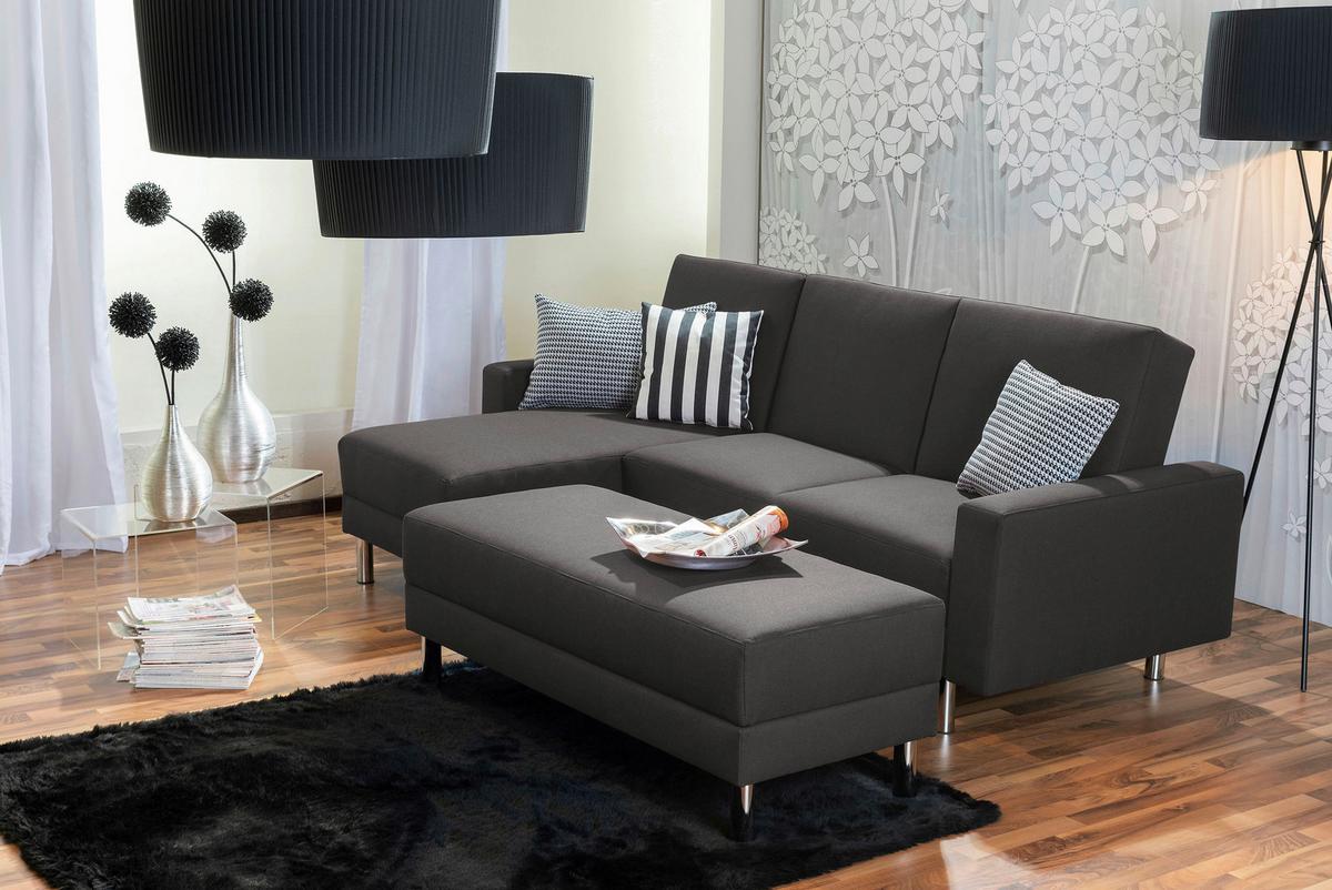 ECKSCHLAFSOFA JUST FASHION - Chromfarben/Anthrazit, KONVENTIONELL, Textil/Metall (152/230cm) - Max Winzer