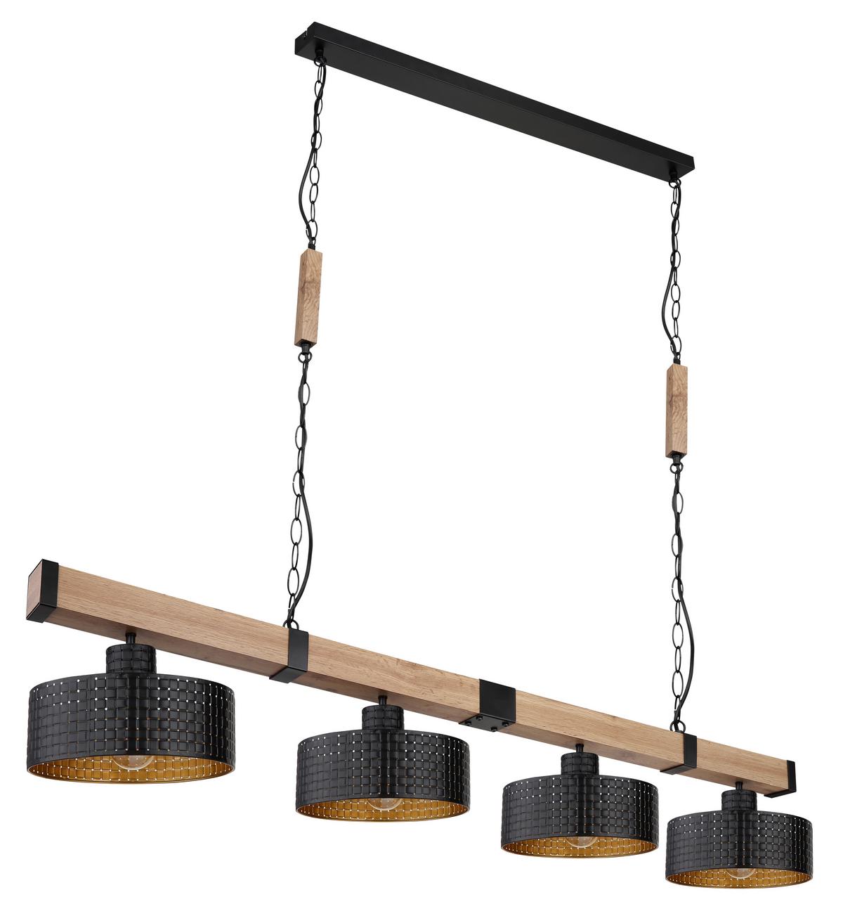 Hängeleuchte Rielly max. 60 Watt - Dunkelbraun/Goldfarben, Natur, Holzwerkstoff/Kunststoff (140/25/120cm) - Globo