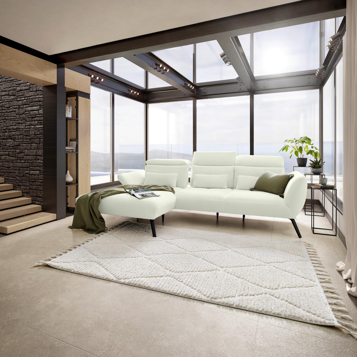 Wohnlandschaft Seattle Creme - Creme/Schwarz, MODERN, Holzwerkstoff/Textil (196/301cm) - Premium Living