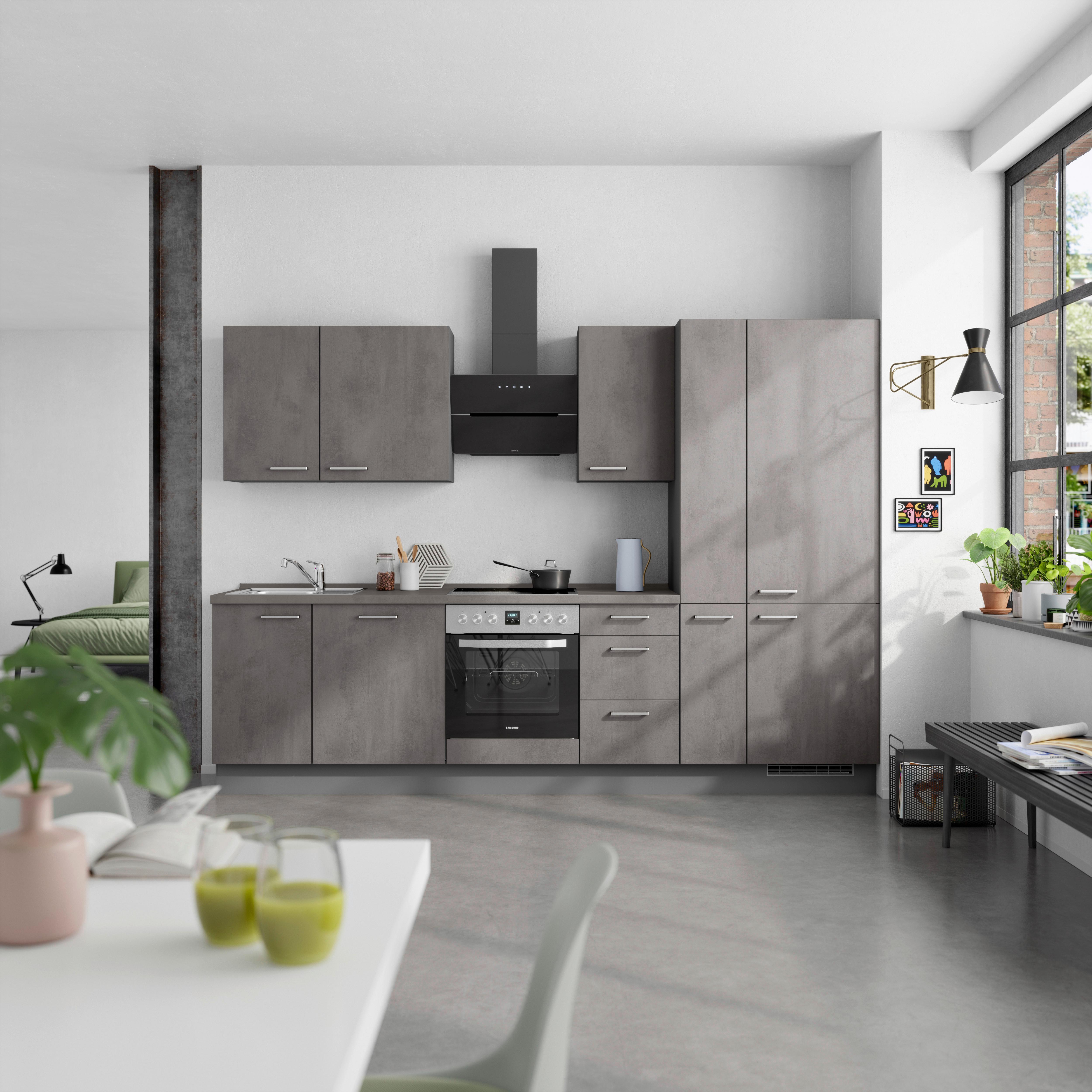 Küchenblock Riva High m. Geräten Schieferfarben - Schieferfarben/Edelstahlfarben, MODERN, Holzwerkstoff/Metall (300cm) - Nobilia