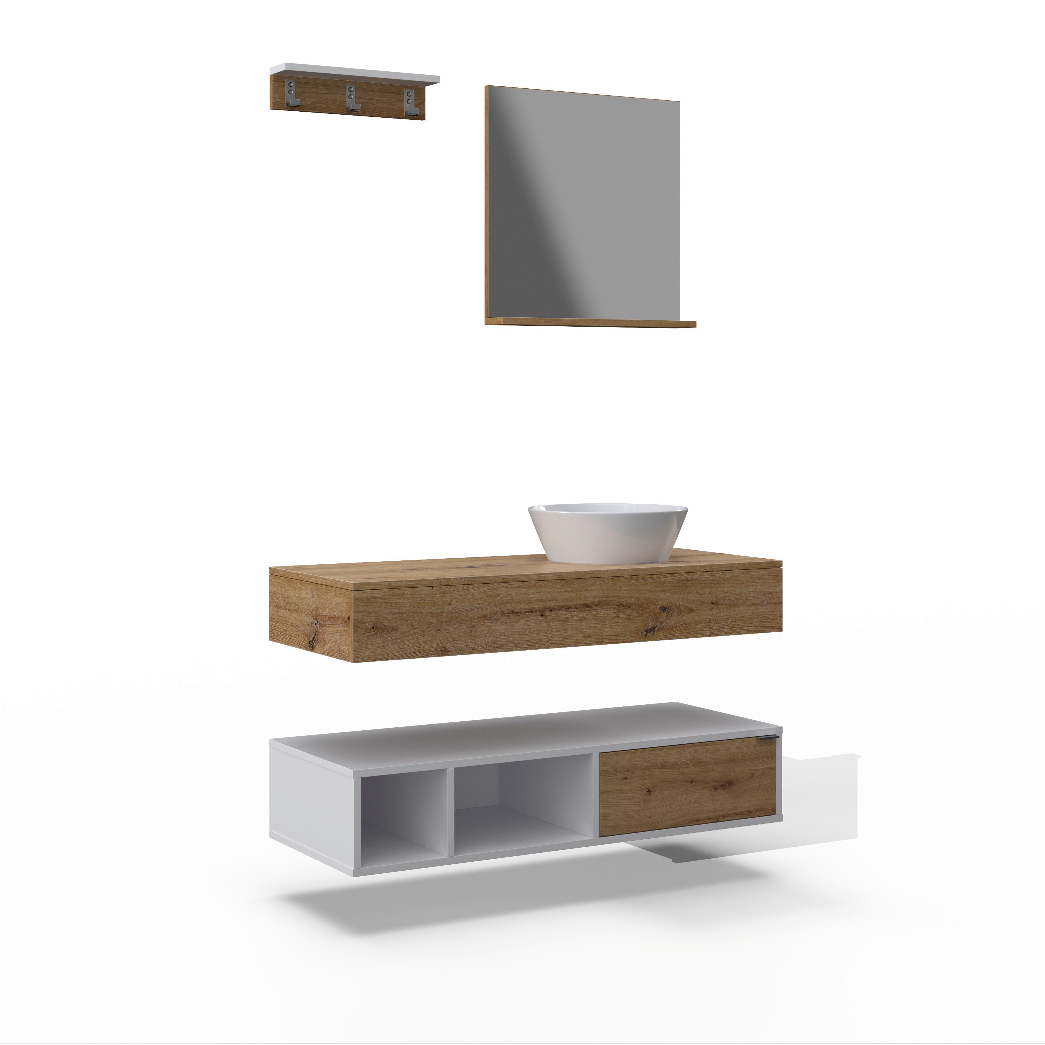 Waschtischkombi Wick 5 Tlg. Naturfarben/Weiß - Alufarben/Naturfarben, MODERN, Glas/Keramik - Bessagi Home