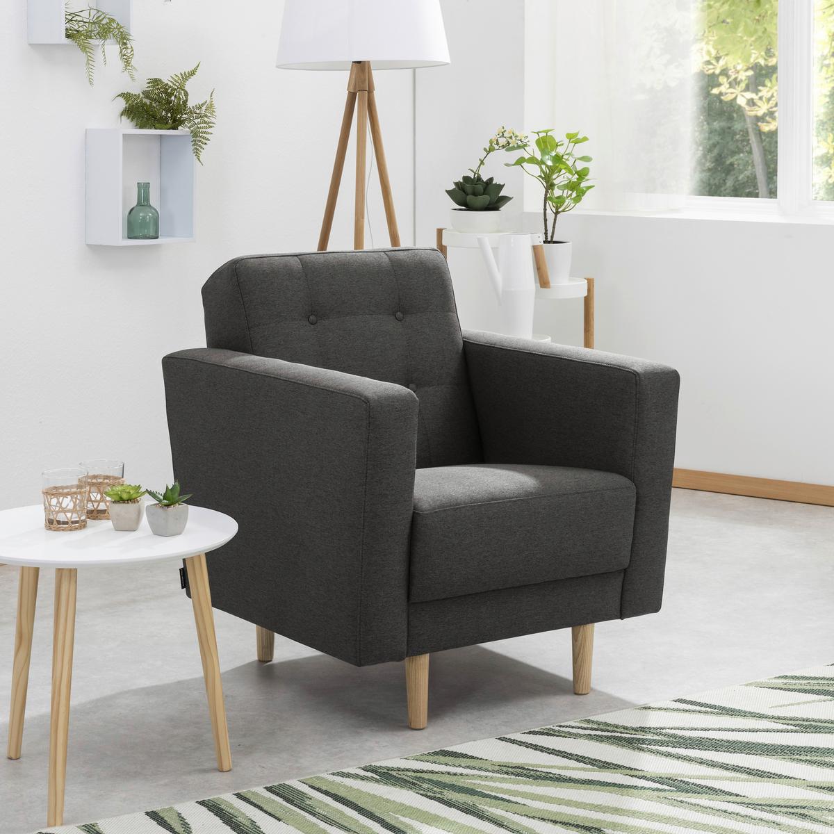Polstersessel Jasmin Anthrazit Flachgewebe - Anthrazit/Eschefarben, MODERN, Holz/Textil (75/81/83cm) - Max Winzer