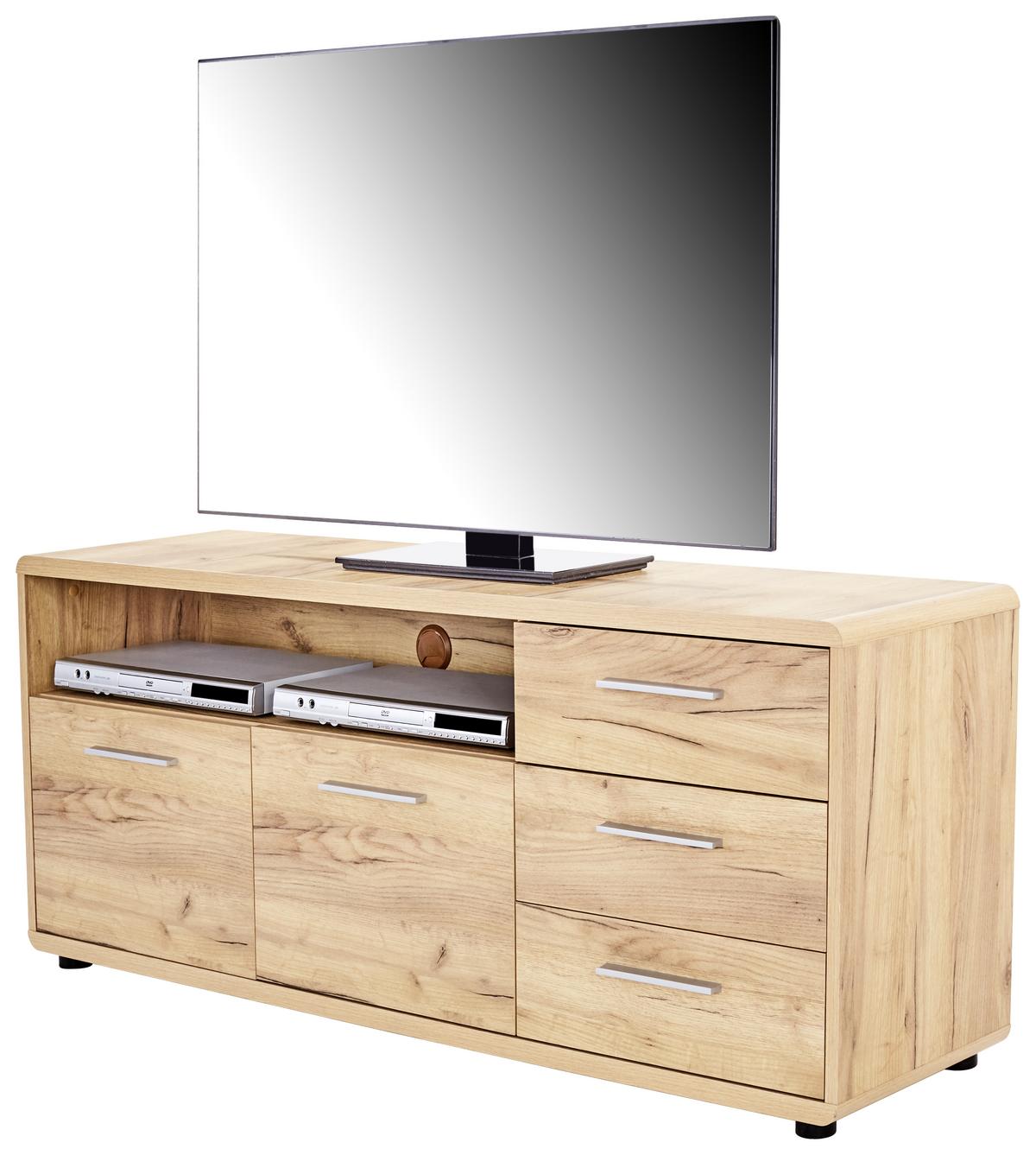 Médiaállvány 2 Ajtó 3 Fiók Fontana - tölgyfa, Modern, faalapú anyag (150/60/38cm)