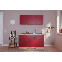Miniküche Economy m. Geräten B: ca. 150cm Rot/Eichefarben - Rot, Basics, Holzwerkstoff (150cm) - Respekta