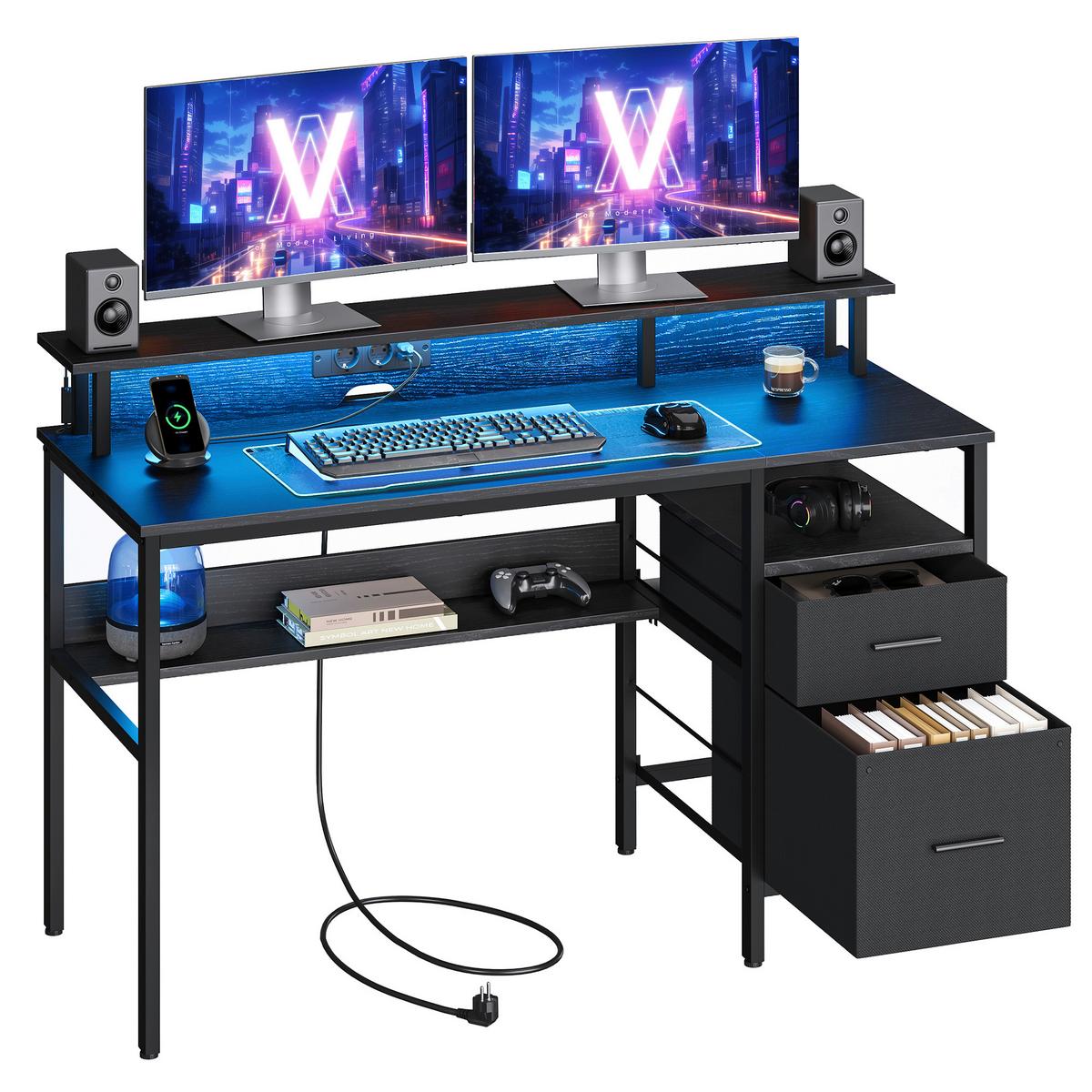 COMPUTERTISCH COMPUTER DESK - Silberfarben/Schwarz, MODERN, Holzwerkstoff/Metall (135/55/89cm) - MID.YOU