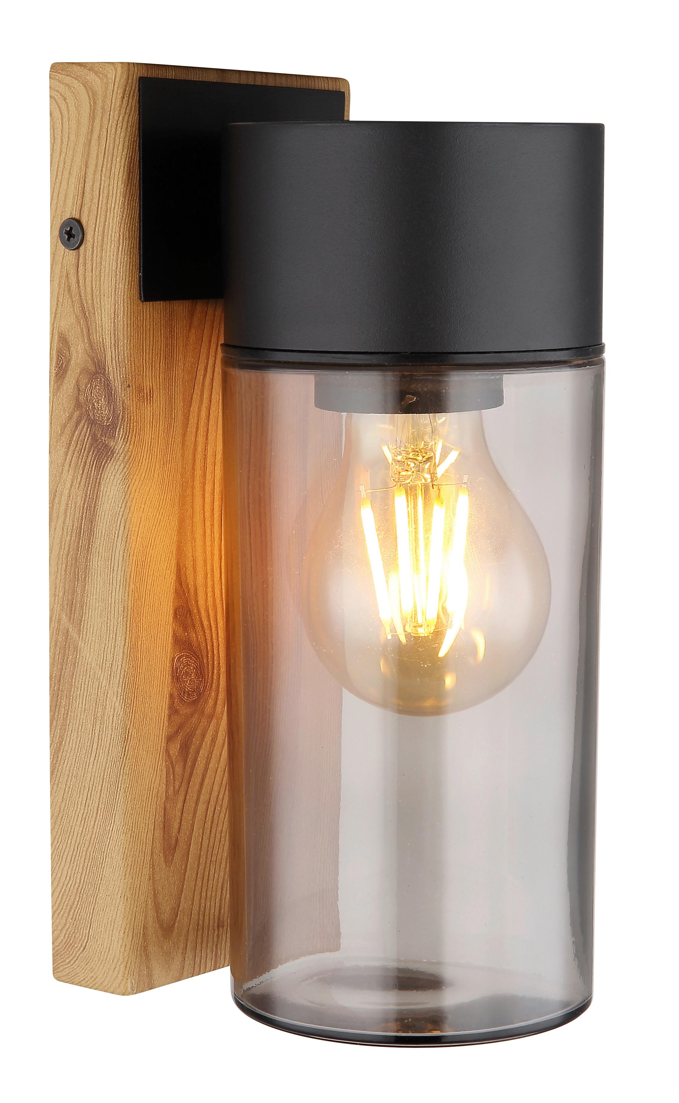 Aussenleuchte Schwarz Max. 40 Watt - Schwarz, Natur, Glas/Metall (9/9/22,5cm) - Globo