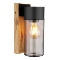 Aussenleuchte Schwarz Max. 40 Watt - Schwarz, Natur, Glas/Metall (9/9/22,5cm) - Globo