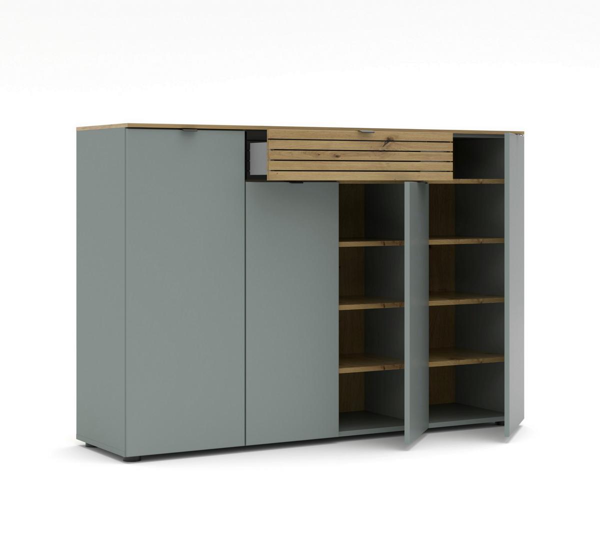 Sideboard Bahia-M Grün/Eiche Artisan - Schwarz/Eiche Artisan, MODERN, Holzwerkstoff (150/101/39cm) - Mömax