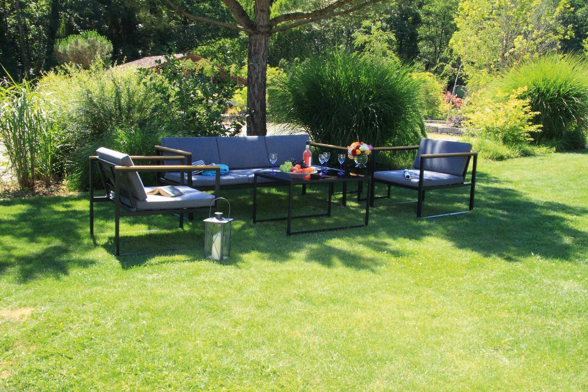 Loungegarnitur Space 5-tlg. Anthrazit - Anthrazit, Basics, Textil/Metall - Acamp