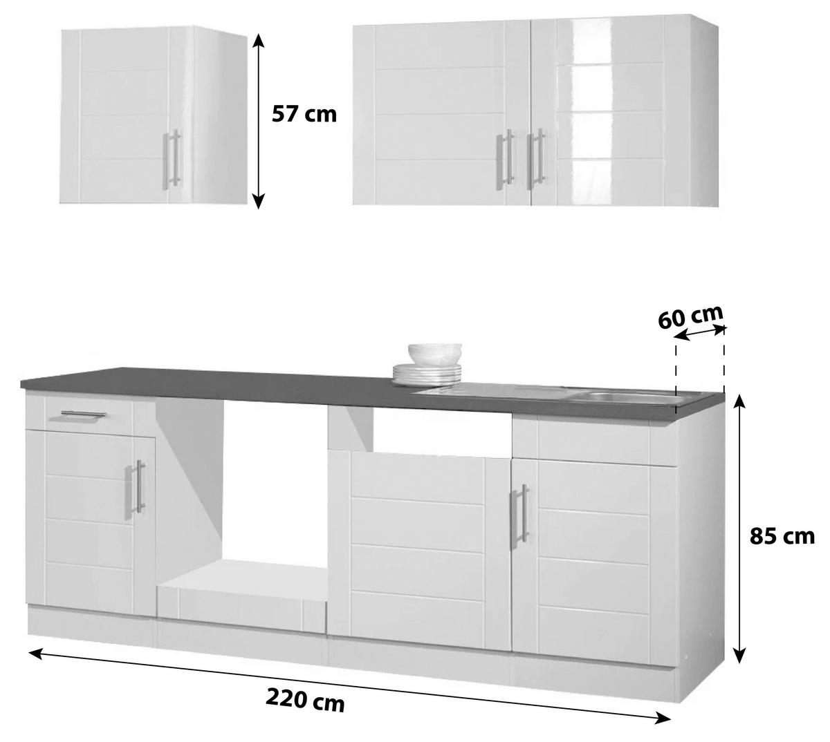 Küchenblock Nevada m. Geräten Weiß Hochglanz - Chromfarben/Weiß Hochglanz, MODERN, Holzwerkstoff/Metall (220cm) - Held