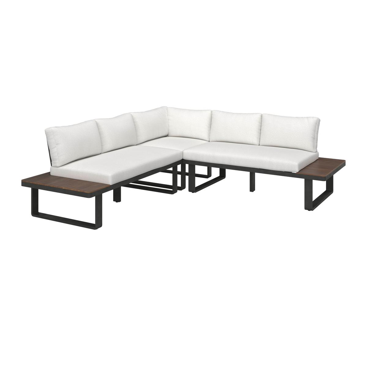 Dining-Loungeset Gianna Holz Outdoorstoff/Metall +Abdeckung - Creme/Schwarz, MODERN, Holz/Textil (221/71/76cm) - Bessagi Garden