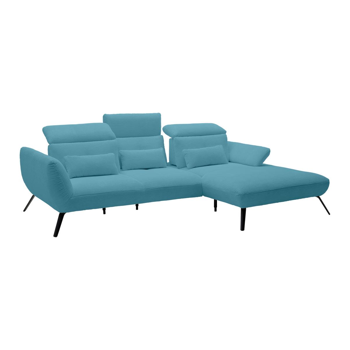 Wohnlandschaft Seattle Blau - Blau/Schwarz, MODERN, Holzwerkstoff/Textil (301/87-107/196cm) - Premium Living