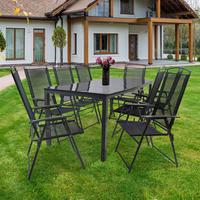 Gartentischgruppe Schwarz 9-teilig - Anthrazit/Schwarz, Basics, Glas/Textil - Gardenson