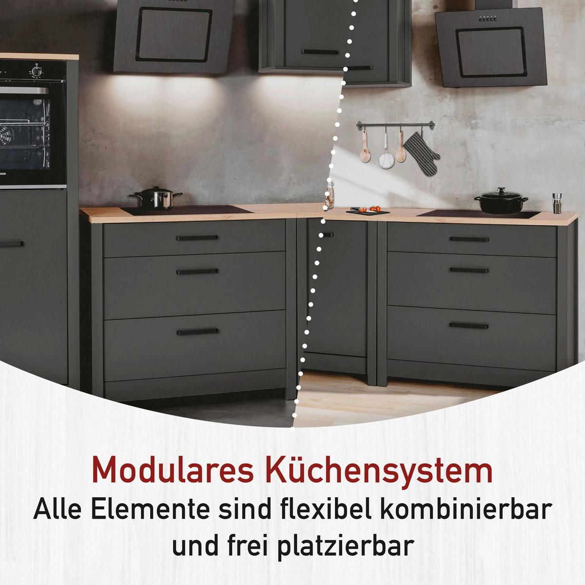 Küchenleerblock Bundle 4 o. Geräte Anthrazit - Anthrazit/Schwarz, MODERN, Glas/Holzwerkstoff (300cm) - home24