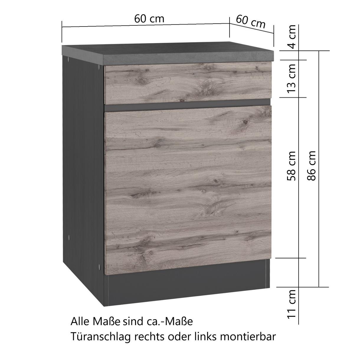Küchenunterschrank Turin ca. 60x86 cm Graphit/Eiche - Eiche Wotan/Graphitfarben, Design (60/86/60cm) - Held