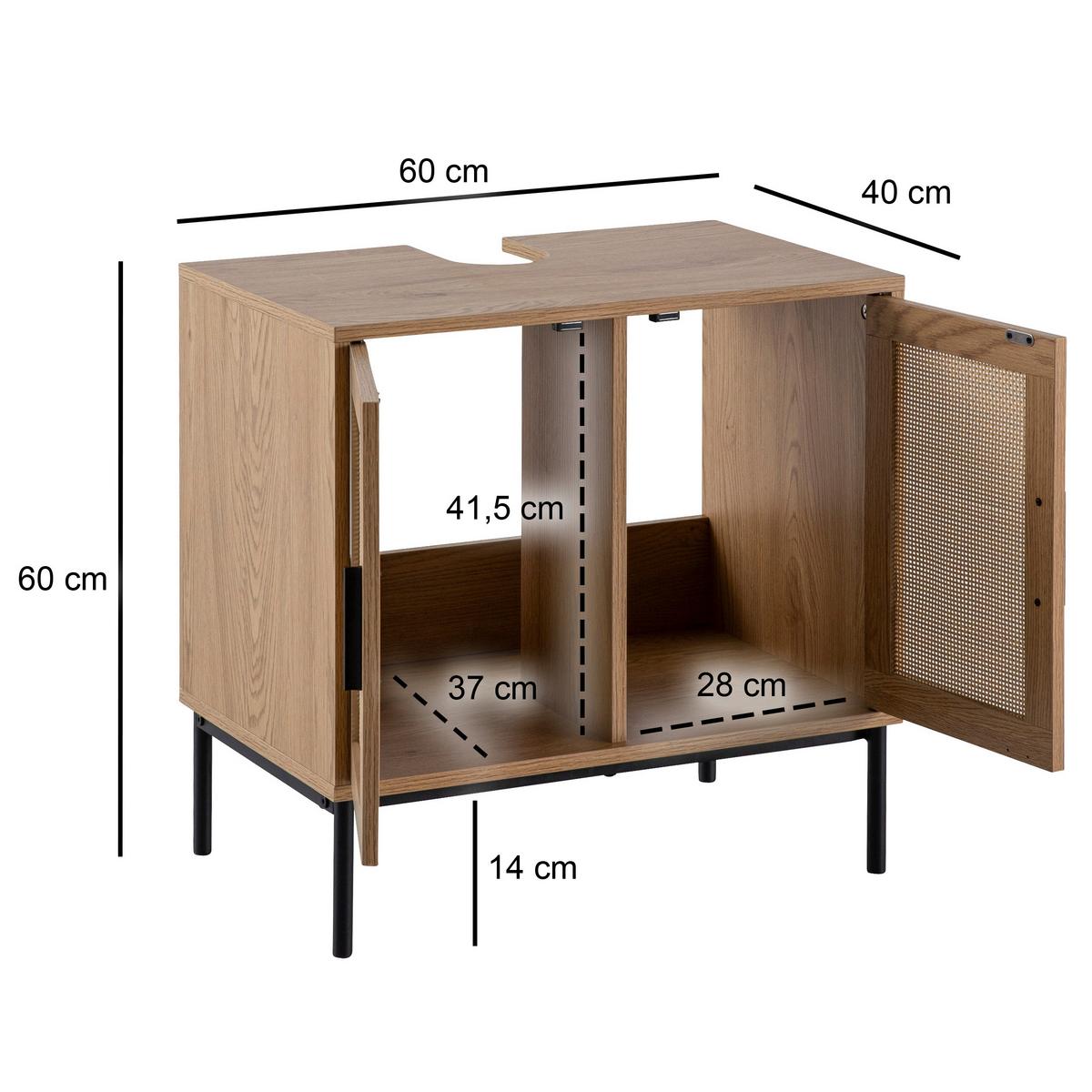 WASCHBECKENUNTERSCHRANK WL6.875 - Eichefarben/Schwarz, Design, Holzwerkstoff/Metall (60/60/40cm) - MID.YOU