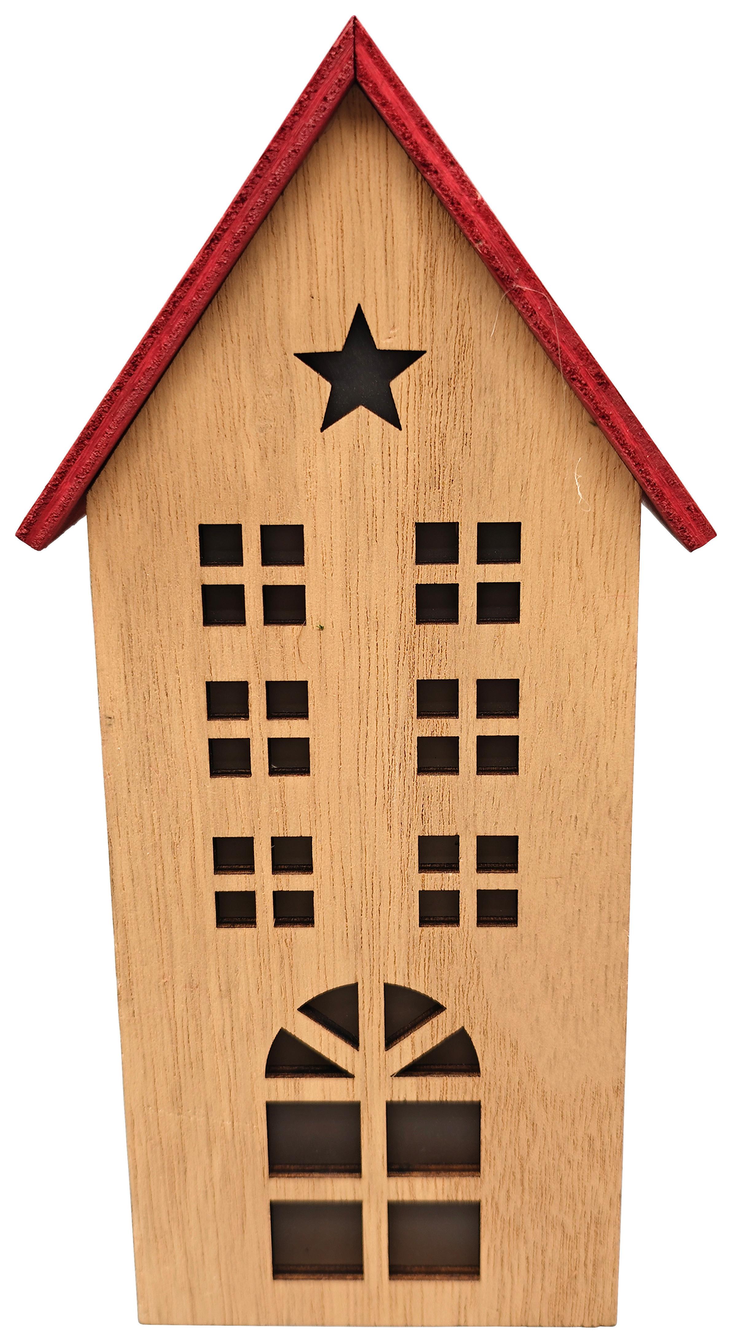 Dekohaus Woody Naturfarben/Rot - Rot/Naturfarben, KONVENTIONELL, Holzwerkstoff (10,5/22/6cm) - Mömax