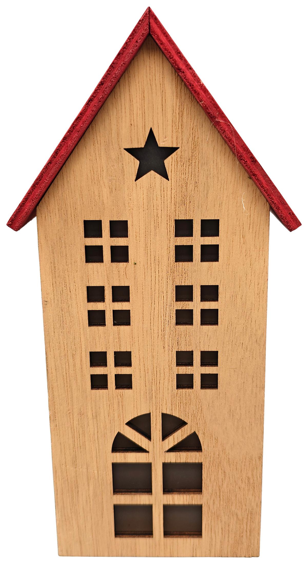 Dekohaus Woody Naturfarben/Rot - Rot/Naturfarben, KONVENTIONELL, Holzwerkstoff (10,5/22/6cm) - Mömax