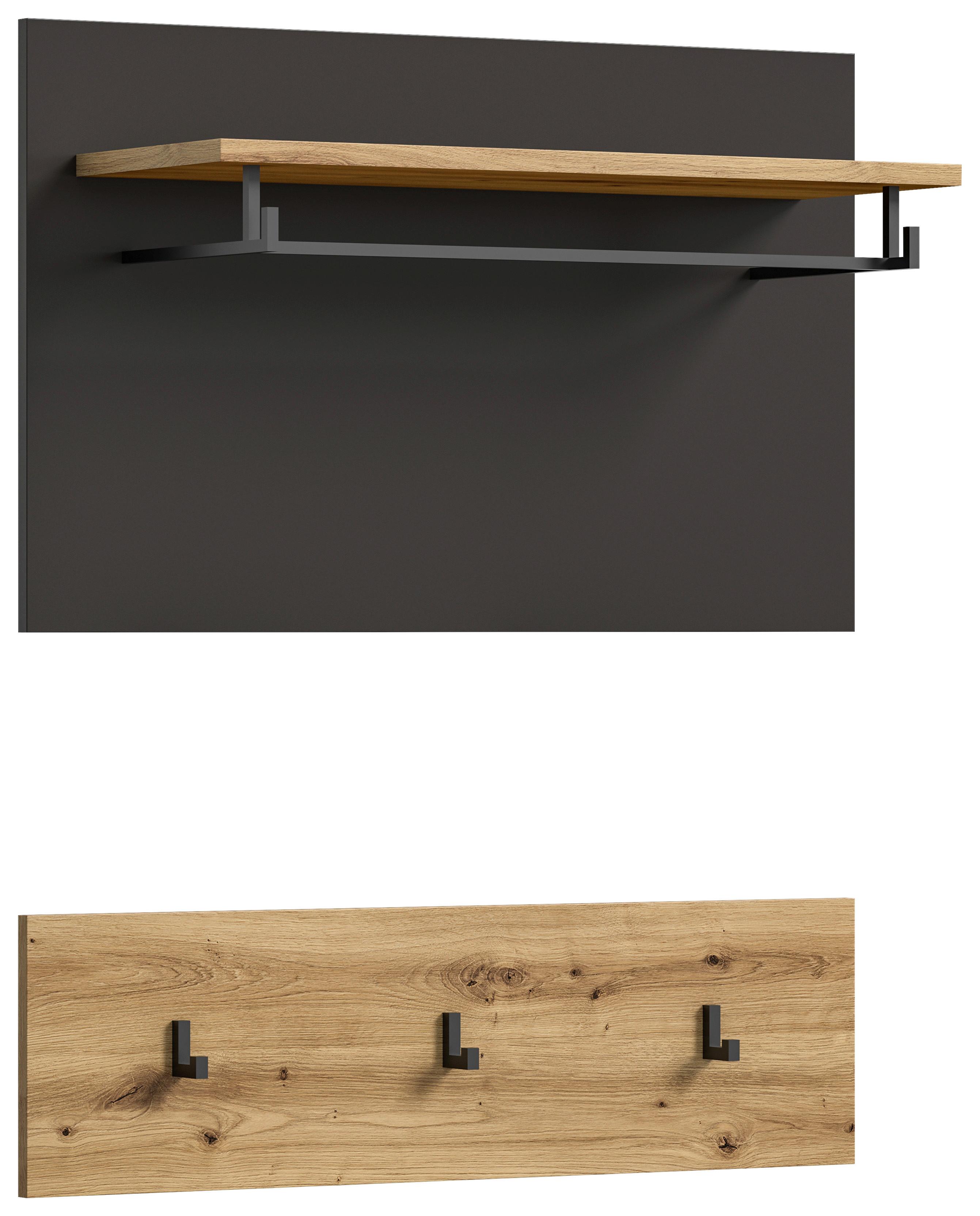 Garderobni Panel Canu, Temno Siva, Barva Hrasta - barve hrasta/temno rjava, Konvencionalno, leseni material (80/73/27cm) - MID.YOU