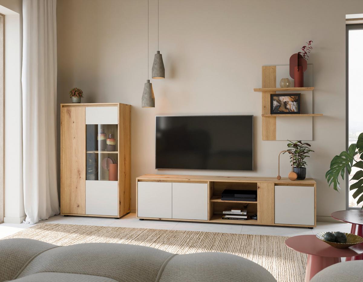 Regal Za Dnevni Boravak Caneva - kašmir/hrast Artisan, Moderno, staklo/drvni materijal (276/133,5/40cm) - Modern Living