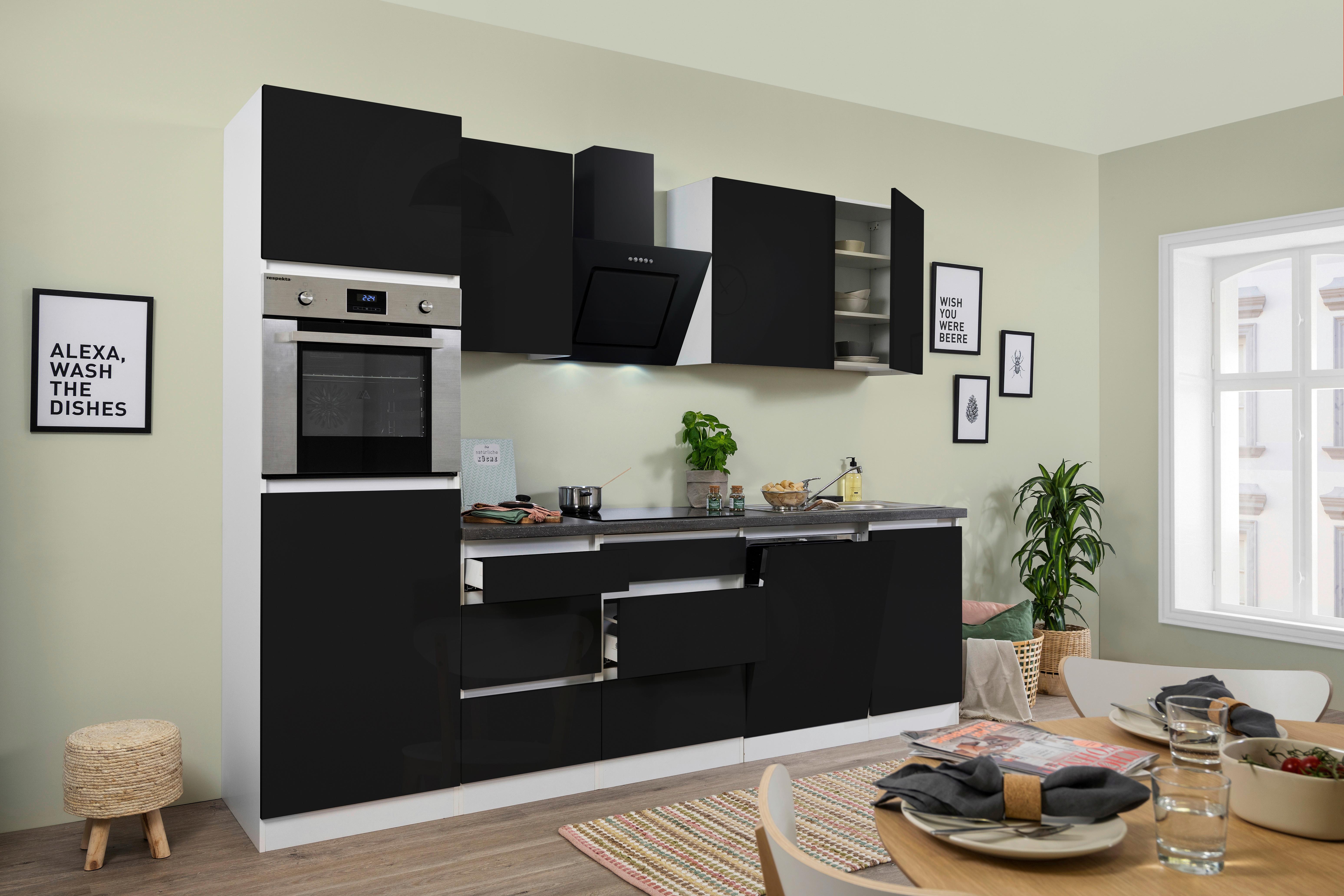 Küchenblock  Premium Weiß B: ca. 280 cm - Schwarz/Braun, MODERN, Holzwerkstoff (280cm) - Respekta