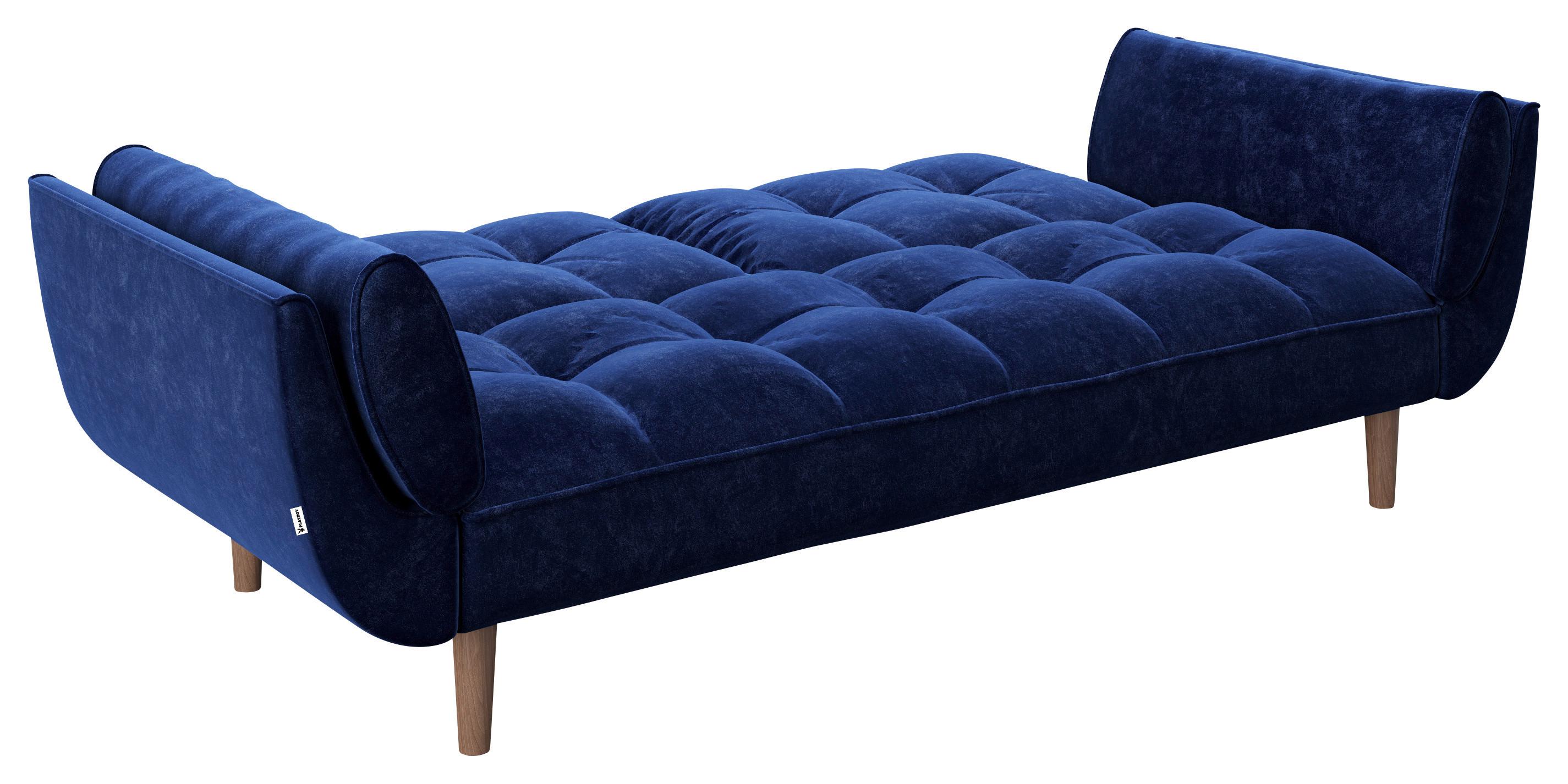 PLAYBOY 2-Sitzer-Sofa Scarlett Blau Samt m. Schlaffunktion - Blau/Braun, KONVENTIONELL, Holz/Textil (215/81,5/84,5cm) - Playboy