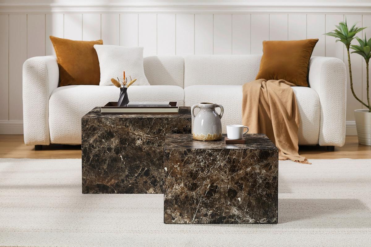 Set Klubskih Mizic Marble, Rjava, 2-Delni - rjava, Design, leseni material (58-50/58-50/40-33cm) - Livetastic