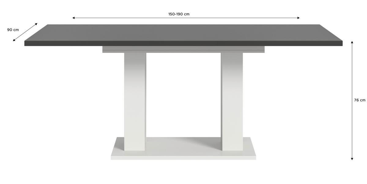 Ausziehtisch Marlon 150 AZ grau/weiß, B:150-190 cm - Weiß/Grau, KONVENTIONELL, Holzwerkstoff (150-190/90/76cm) - MID.YOU