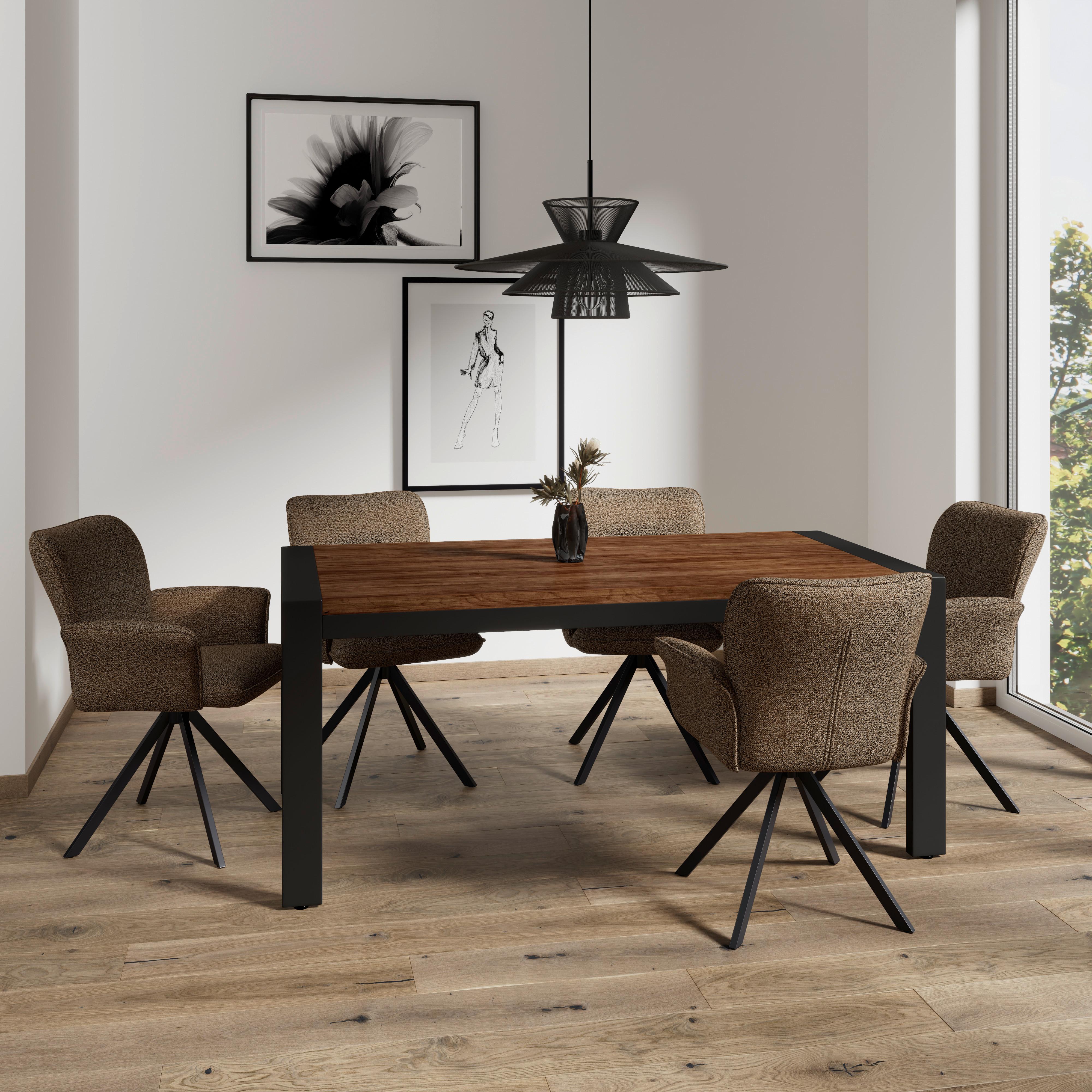 Armlehnstuhl Tess Braun Chenille Drehbar Gepolstert - Schwarz/Braun, MODERN, Holz/Textil (64/90/63cm) - Bessagi Home