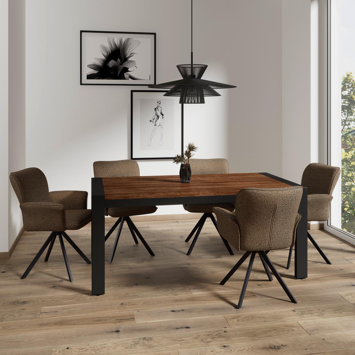 Armlehnstuhl Tess Braun Chenille Drehbar Gepolstert - Schwarz/Braun, MODERN, Holz/Textil (64/90/63cm) - Bessagi Home