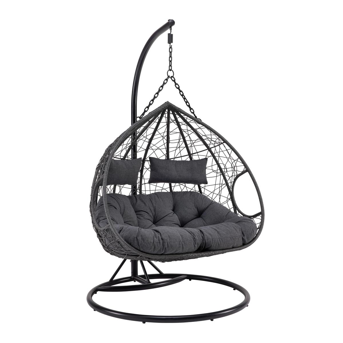 Hängesessel Enea Dunkelgrau Metall/Kunststoff/Outdoorstoff - Dunkelgrau/Schwarz, MODERN, Textil/Metall (133/205/120cm) - Bessagi Garden