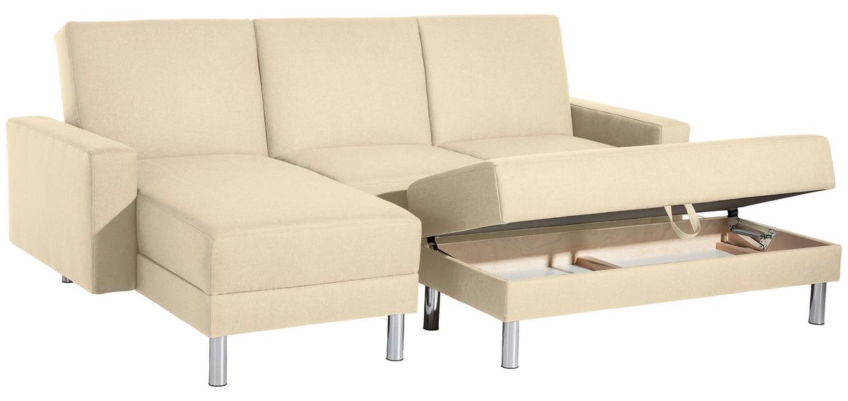 ECKSCHLAFSOFA JUST FASHION - Chromfarben/Beige, KONVENTIONELL, Textil/Metall (152/230cm) - Max Winzer