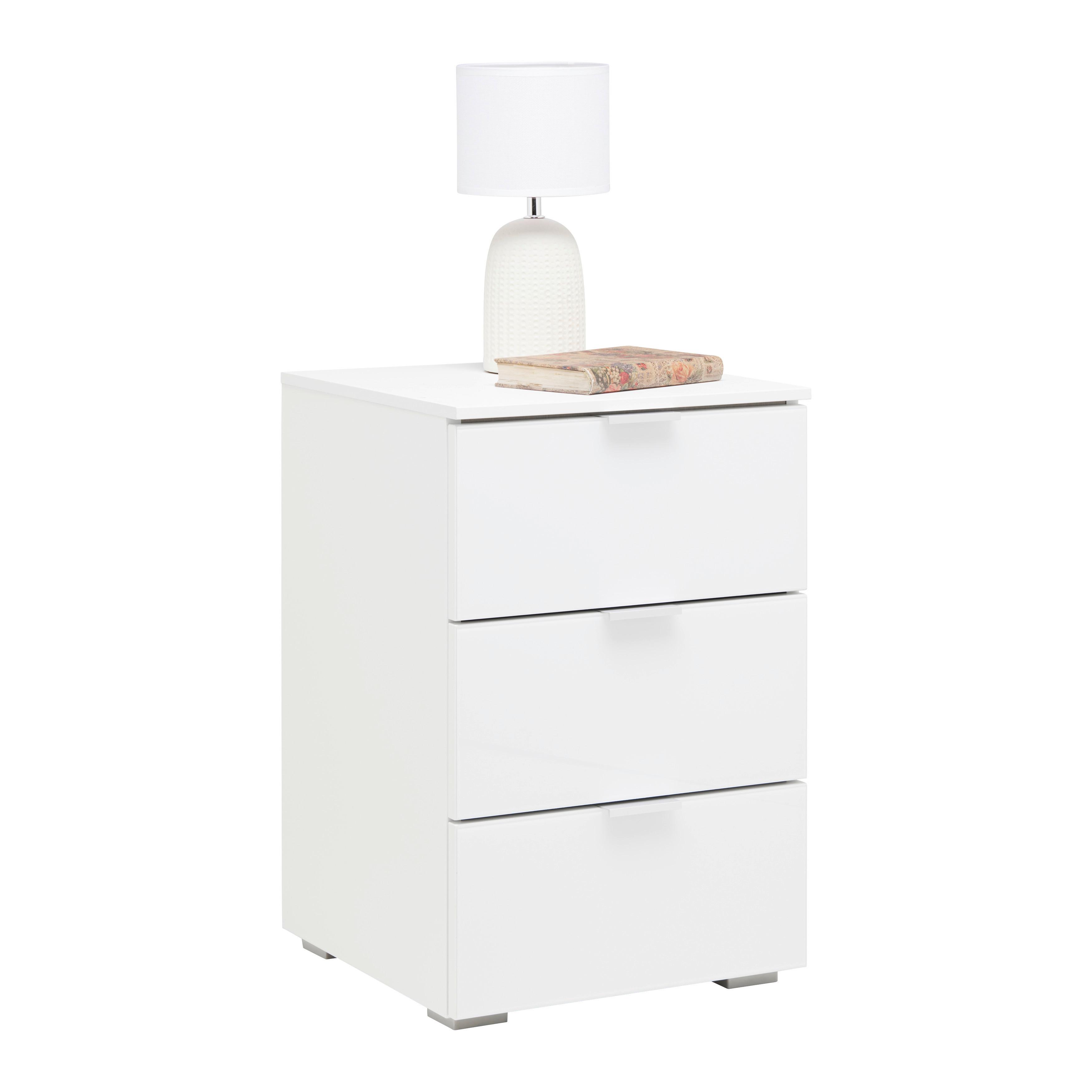 Nachtkästchen Fifty Weiß - Chromfarben/Weiß, KONVENTIONELL, Glas/Holzwerkstoff (40/61/42cm) - Premium Living