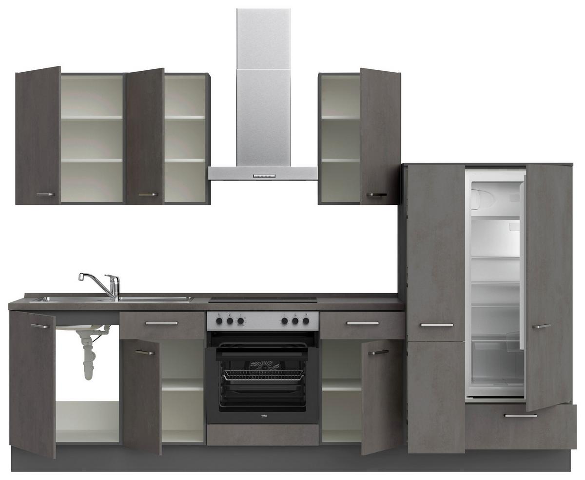 Küchenblock Riva Low m. Geräten Schieferfarben - Schieferfarben/Edelstahlfarben, MODERN, Holzwerkstoff/Metall (300cm) - Nobilia