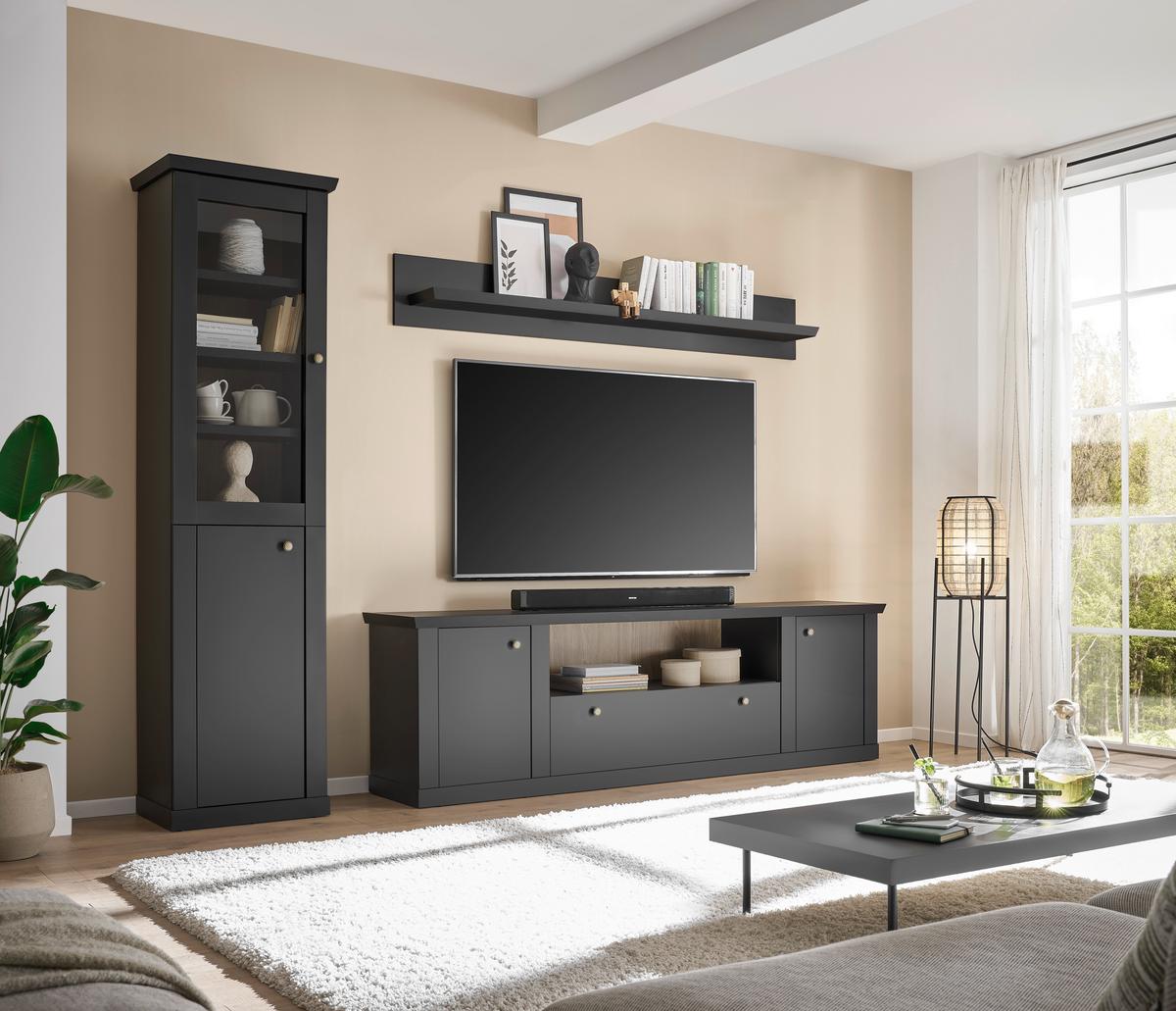 Lowboard Lincoln Schwarz/Eichefarben - Eichefarben/Messingfarben, Design, Holzwerkstoff/Metall (205/62/42cm) - MID.YOU