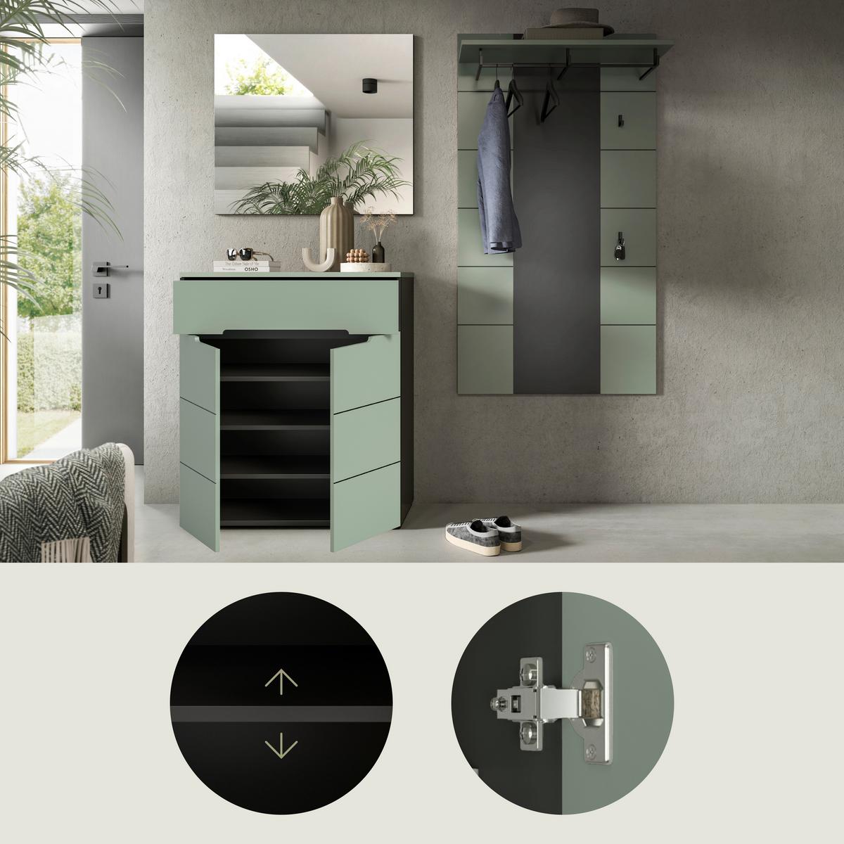 Predsoba Canu, Sivozelena, 3-Delna - siva/sivozelena, Design, leseni material (175/190/37cm) - Livetastic