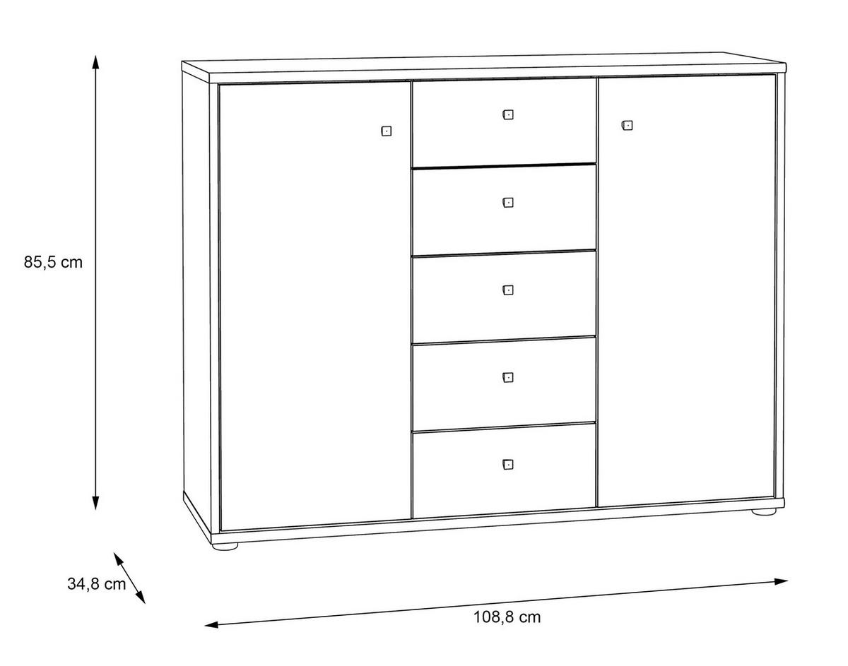 Komoda Tempra 2, Bela - bela/barve aluminija, Design, leseni material (108,8/85,5/34,8cm)
