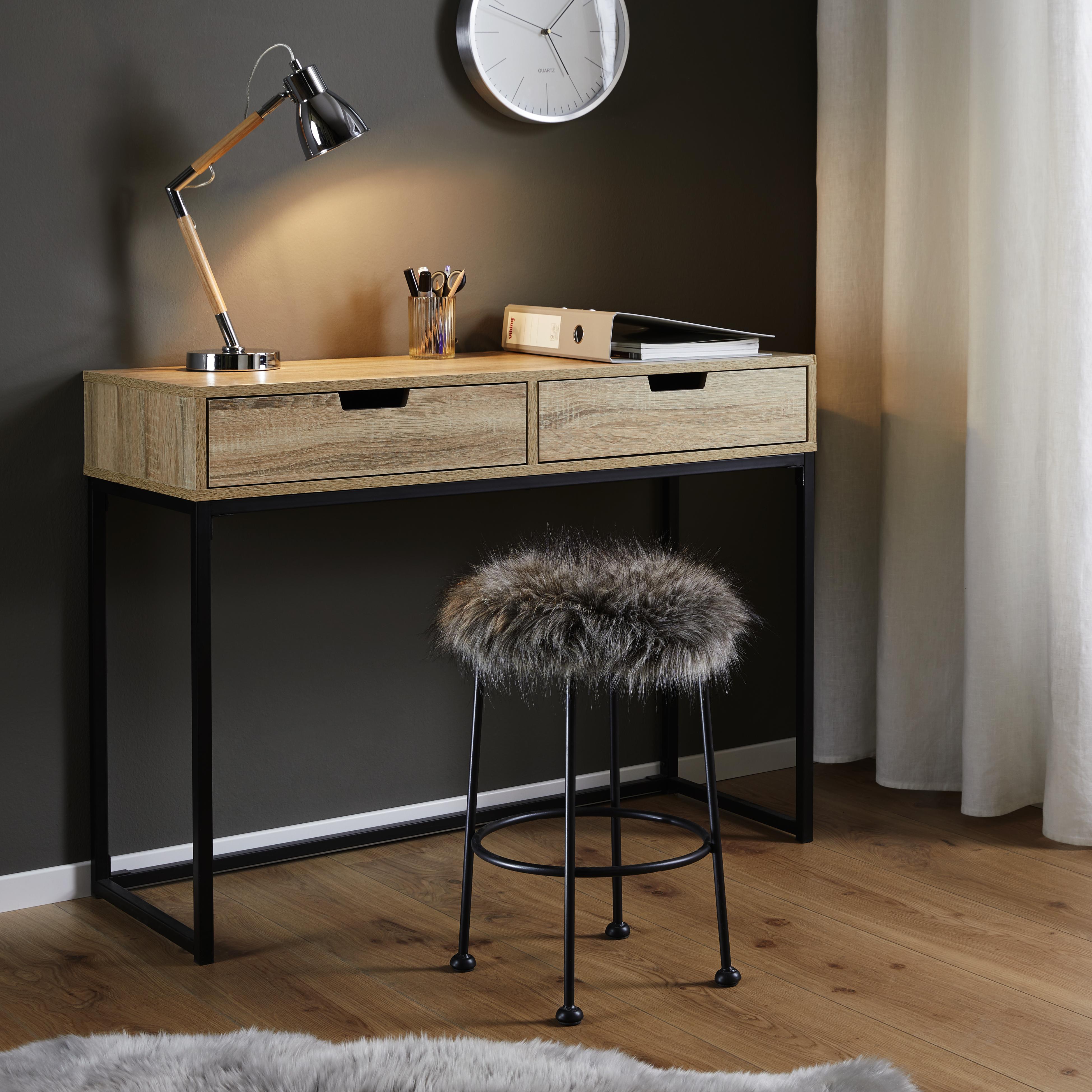 Hocker in Grau 'Luzie' - Schwarz/Grau, MODERN, Fell/Metall (30/50cm) - Bessagi Home