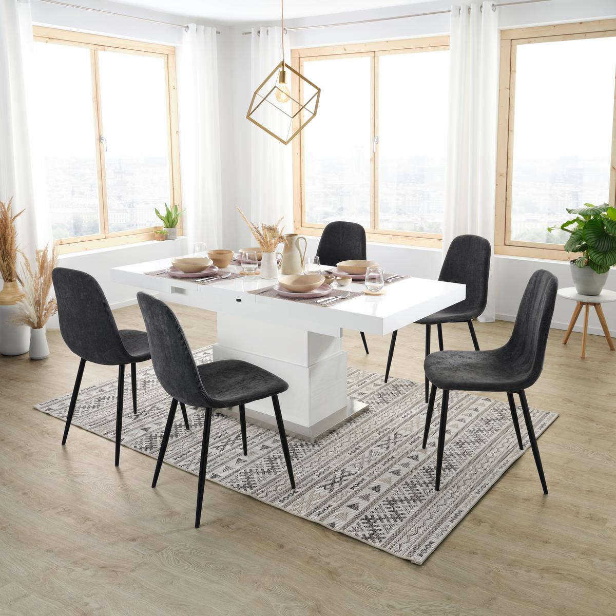 Couchtisch 2in1 in Weiß ca. 133-170x51-77x80cm - Edelstahlfarben/Weiß, MODERN, Holzwerkstoff/Metall (133-170/80/51-77cm) - Based