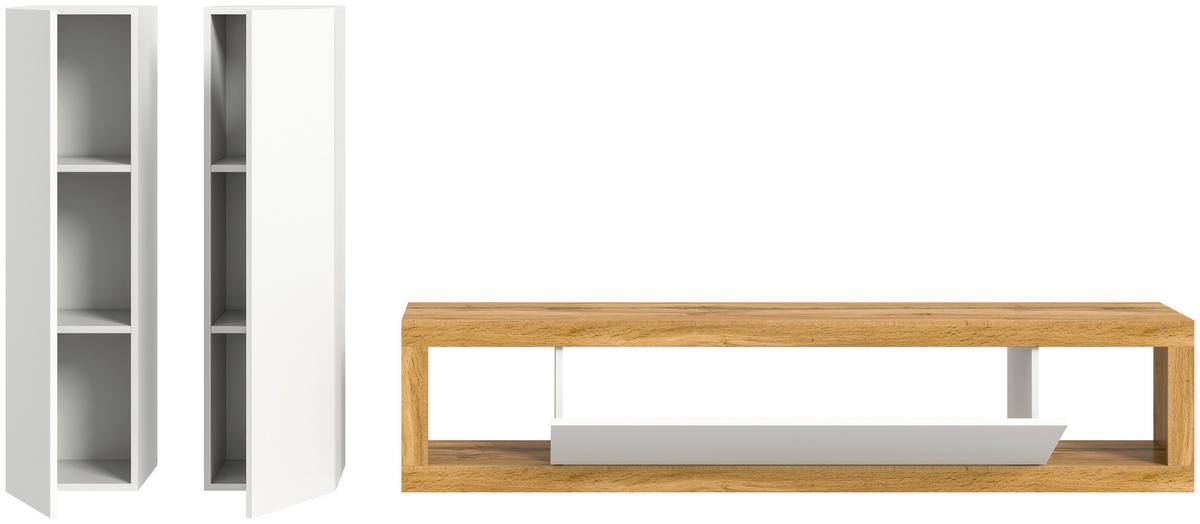 Ansamblu mobilier camera de zi TANGO - alb/stejar Wotan, Design, material pe bază de lemn (270/135/30cm) - Modern Living