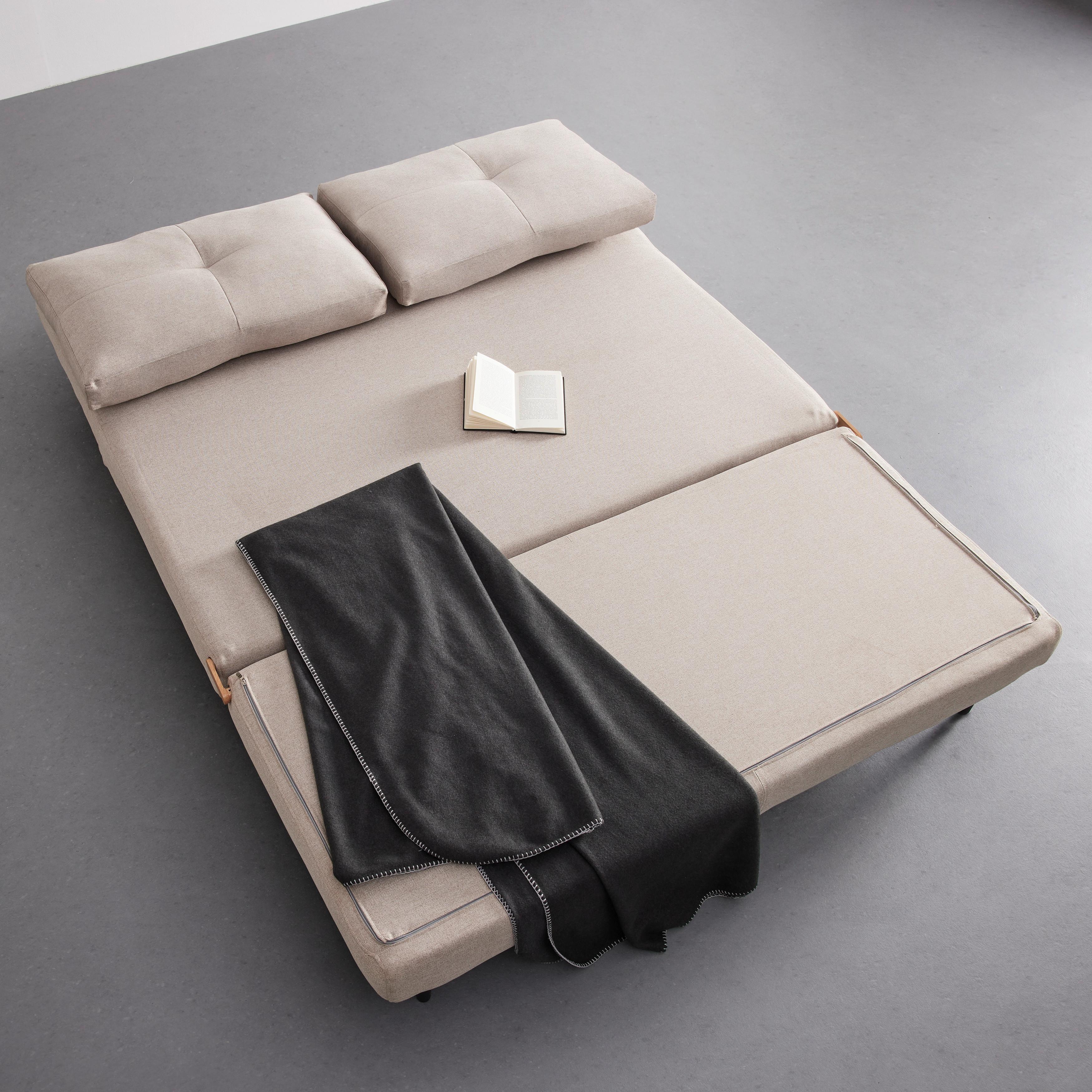 Schlafsofa "Malic", beige, Webstoff - Eichefarben/Beige, Modern, Textil/Metall (150/84/90cm) - Bessagi Home