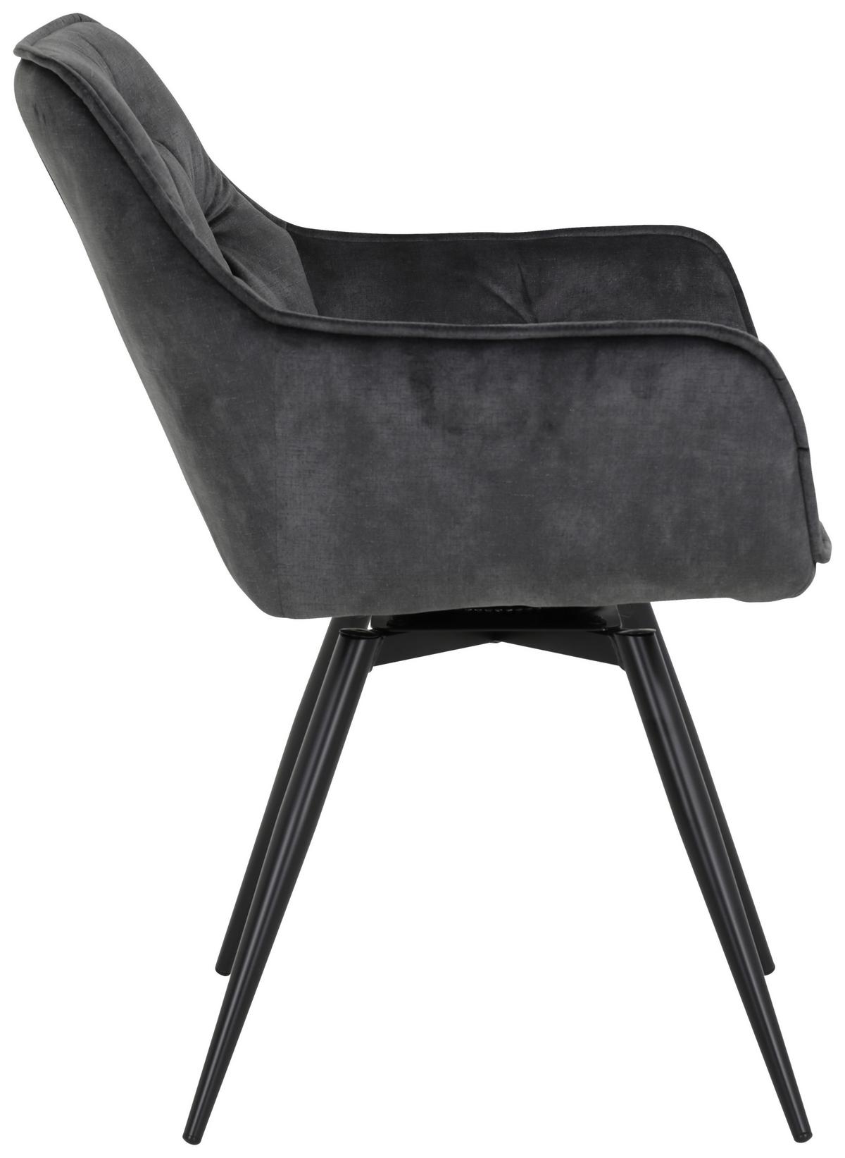 Armlehnstuhl Florentina Samt Anthrazit gepolstert 2er-Set - Anthrazit/Schwarz, MODERN, Textil/Metall (56/82/63cm) - MID.YOU