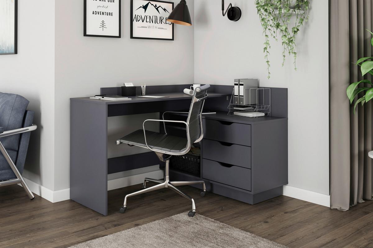 Eckschreibtisch Belfast Anthrazit ca. 129x83,5x105cm - Anthrazit, Basics, Holzwerkstoff (129/83,5/105cm) - MID.YOU