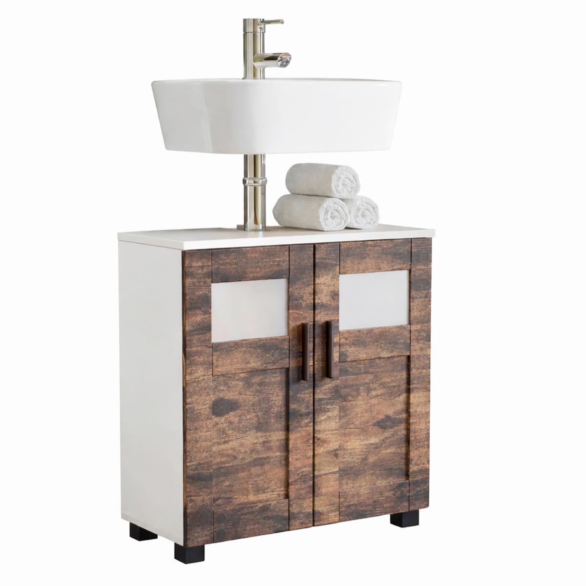 Waschbeckenunterschrank Nilari - Weiss/Eichefarben, Trend, Glas/Holzwerkstoff (60/60/29cm) - MID.YOU